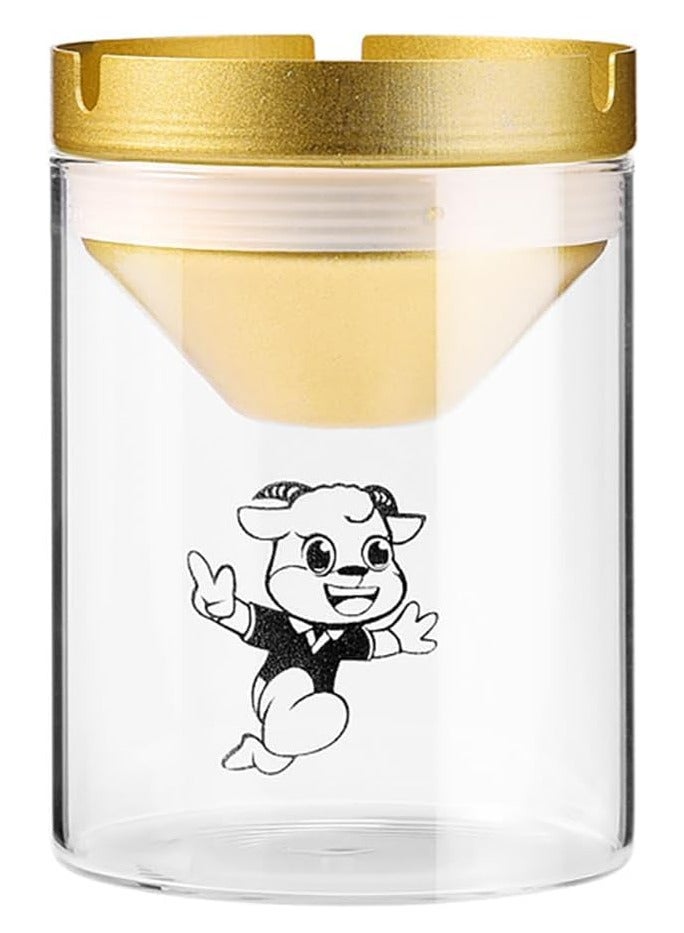 Rubik Glass Windproof Ashtray with Steel Lid, 11.5 x 8.5 cm Ash Tray for Indoor/Outdoor Use (Gold)  - Image 1