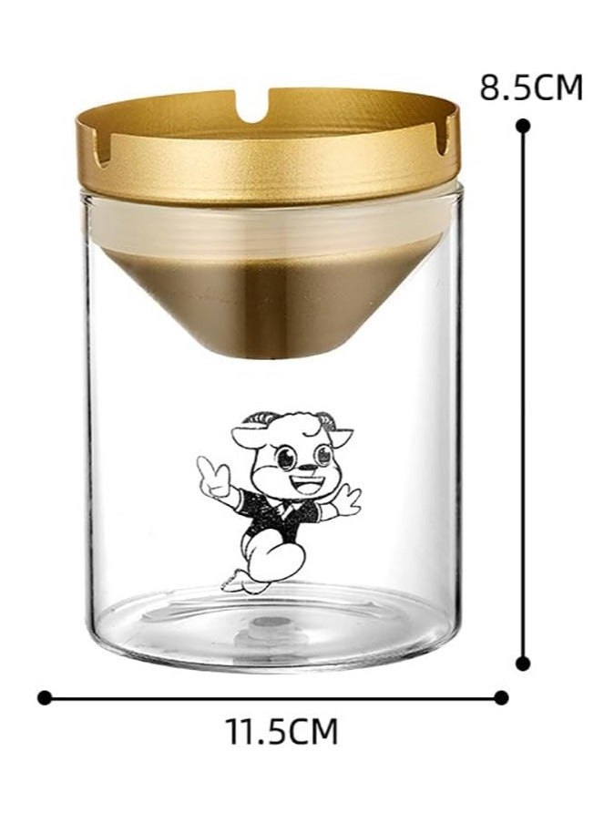 Rubik Glass Windproof Ashtray with Steel Lid, 11.5 x 8.5 cm Ash Tray for Indoor/Outdoor Use (Gold)  - Image 3
