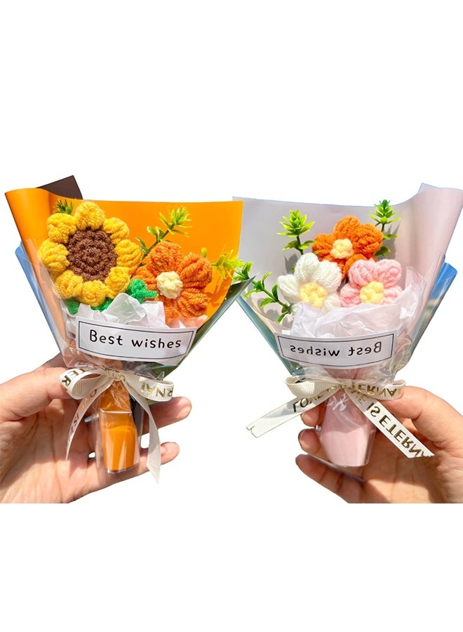 TodyJeyHo MINI simulation flowers, Crochet Flower Bouquet, hand woven bouquets, mini crochet eternal artificial flowers, home decoration, birthdays, office desk gifts (orange+pink) - Image 1