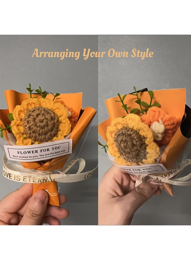 TodyJeyHo MINI simulation flowers, Crochet Flower Bouquet, hand woven bouquets, mini crochet eternal artificial flowers, home decoration, birthdays, office desk gifts (orange+pink) - Image 2
