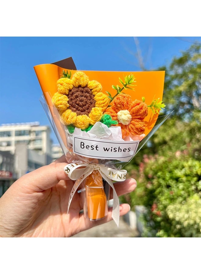 TodyJeyHo MINI simulation flowers, Crochet Flower Bouquet, hand woven bouquets, mini crochet eternal artificial flowers, home decoration, birthdays, office desk gifts (orange+pink) - Image 5