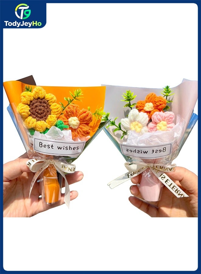 TodyJeyHo MINI simulation flowers, Crochet Flower Bouquet, hand woven bouquets, mini crochet eternal artificial flowers, home decoration, birthdays, office desk gifts (orange+pink) - Image 1