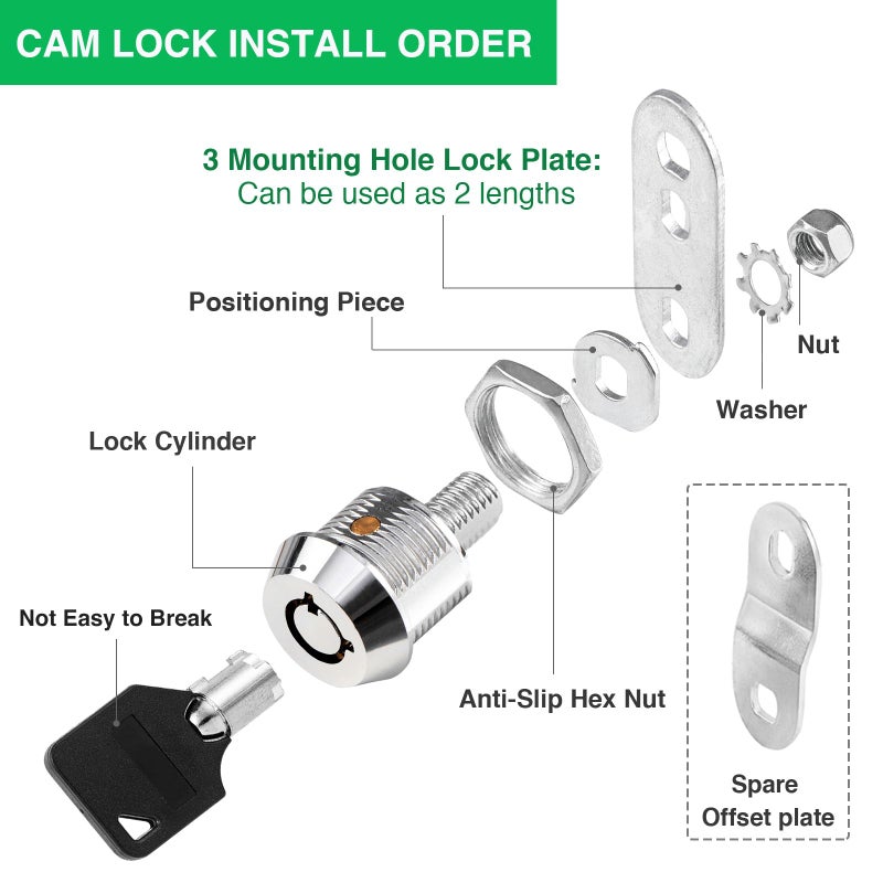 Cylinnda 2 Pack Tool Box Lock with Keys, 5/8" Cabinet Lock Cam Lock Keyed Alike, Toolbox Lock Replacement Lock for Mailbox RV Storage Door with Manual, Zinc Alloy (2Packï¼Œ5/8 Inch) - Image 4