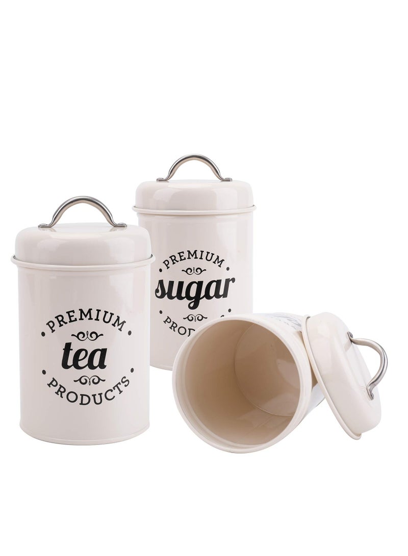 XiuWoo 3PCS Airtight Kitchen Canister with Lids, Coffee, Tea, Sugar Metal Containers Jars, Decorative Kitchen Food Canister Jars, white  - Image 2