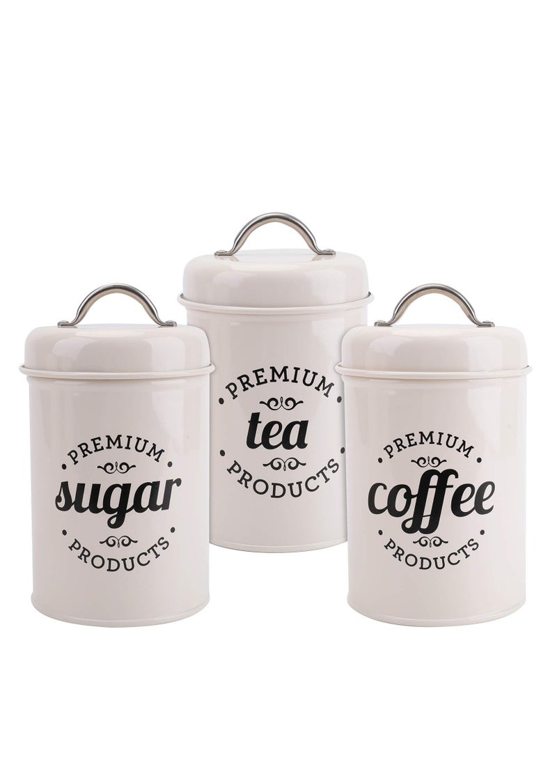 XiuWoo 3PCS Airtight Kitchen Canister with Lids, Coffee, Tea, Sugar Metal Containers Jars, Decorative Kitchen Food Canister Jars, white  - Image 1