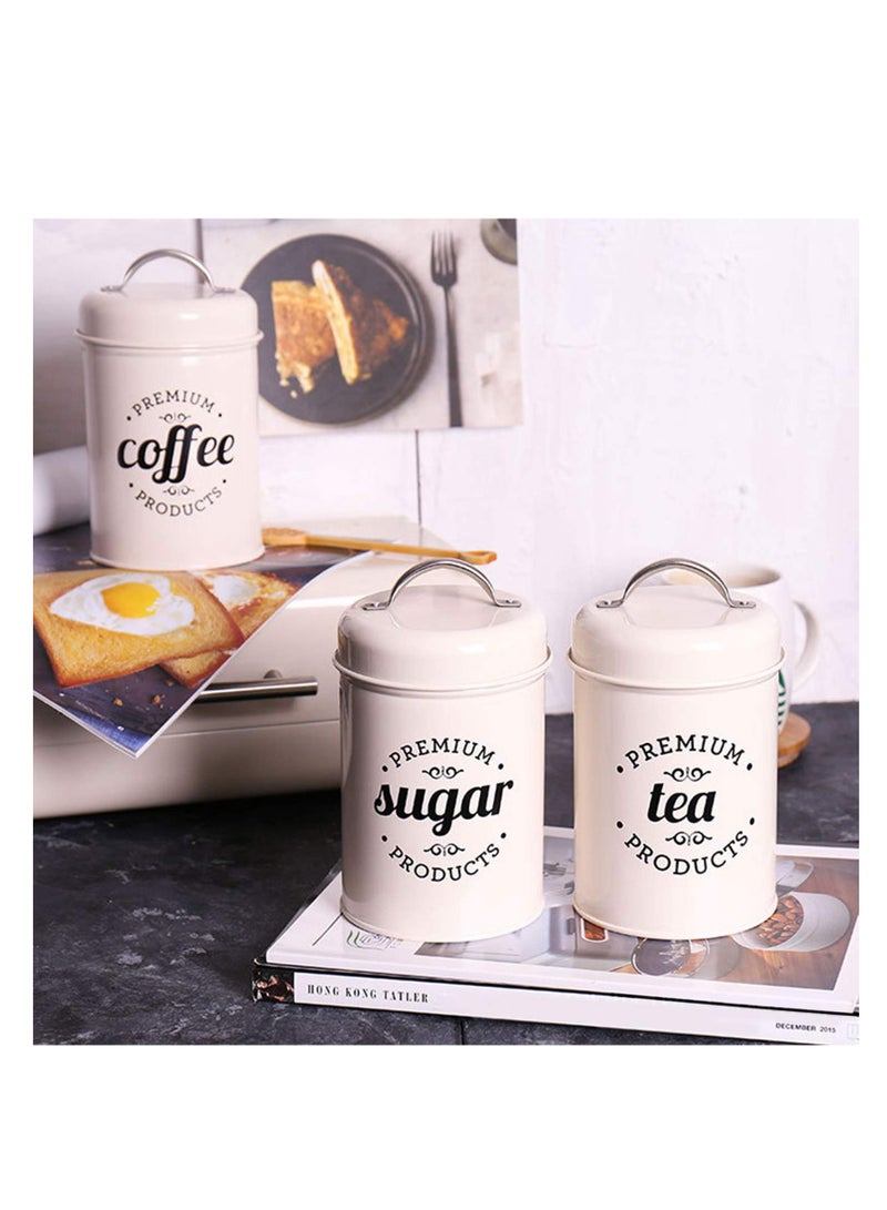 XiuWoo 3PCS Airtight Kitchen Canister with Lids, Coffee, Tea, Sugar Metal Containers Jars, Decorative Kitchen Food Canister Jars, white  - Image 5
