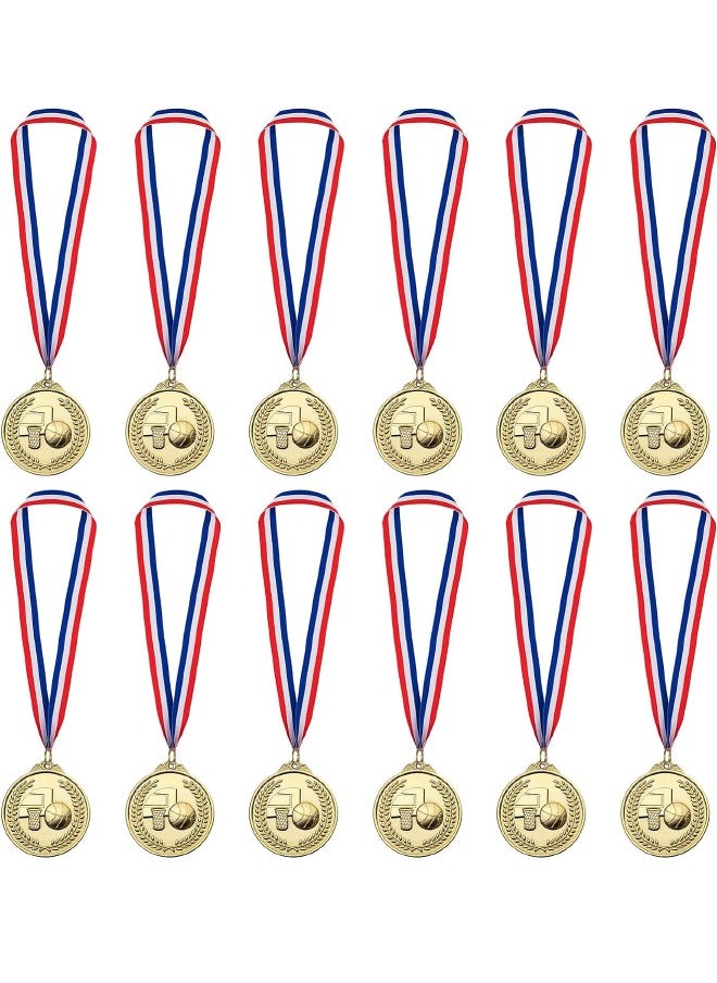 Generic 12 Pack Basketball Medals with Ribbons, Gold Award Medals Winner Medals, Basketball Zinc Alloy Medals for Basketball Team Gifts, Basketball Games Party Favors Prizes for Children Adults, 2.56 inches  - Image 2