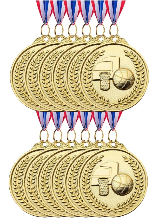 Generic 12 Pack Basketball Medals with Ribbons, Gold Award Medals Winner Medals, Basketball Zinc Alloy Medals for Basketball Team Gifts, Basketball Games Party Favors Prizes for Children Adults, 2.56 inches  - Image 4