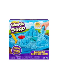 Kinetic Sand Kinetic Sand Sandbox Set Kids Toy with 1lb All Natural Blue and 3 Molds Sensory Toys  - Image 1