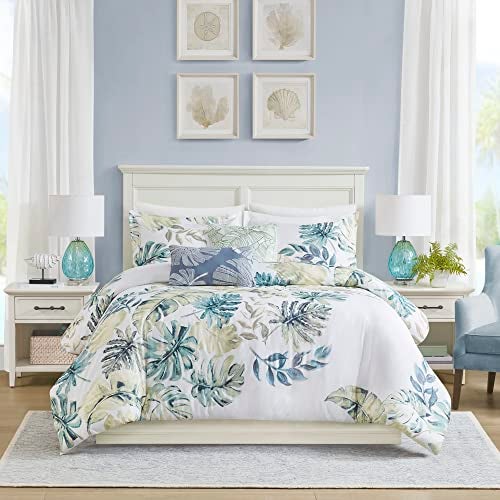 Harbor House 100% Cotton Duvet Cover, Coastal, Beach Cottage Design, All Season, Breathable Comforter Tropical Bedding, Matching Shams, Lorelai Monstera Leaf Cal King (106"x90") 5 Piece - Image 1