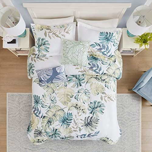 Harbor House 100% Cotton Duvet Cover, Coastal, Beach Cottage Design, All Season, Breathable Comforter Tropical Bedding, Matching Shams, Lorelai Monstera Leaf Cal King (106"x90") 5 Piece - Image 4