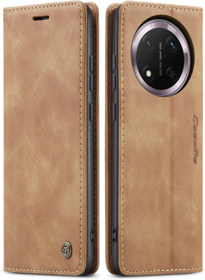 UNBLACK Phone Case Cover Luxury PU Leather Design 013 Flip Cover Card Slot Holder Cover Compatible with Honor X9C / Honor x60 Pro (Brown)