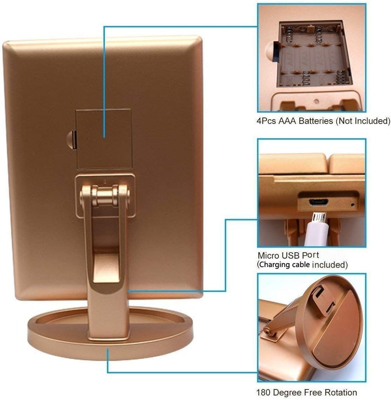 DeWEISN Floor Mount Tri-Fold Lighted Vanity Mirror with 21 LED Lights, Touch Screen and 3X/2X/1X Magnification, Two Power Supply Modes Make Up Mirror,Travel Mirror - Image 2