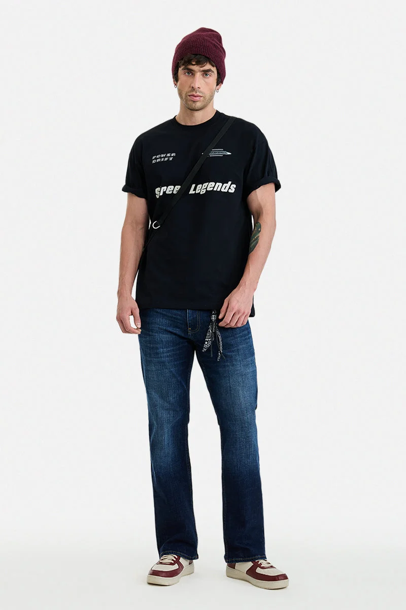 SNITCH Black Graphic Half Sleeve Oversized Streetwear T-Shirt