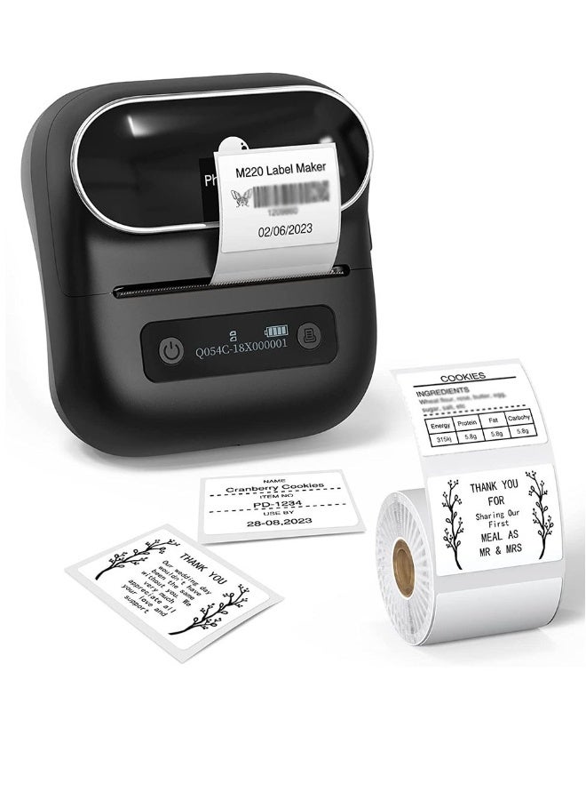 M220 Bluetooth Wireless Label Maker Black Barcode Receipt Printer Portable For Retail Shop Address Label Stock Inventory Small Business Home Office Compatible with Phone and PC - Image 1
