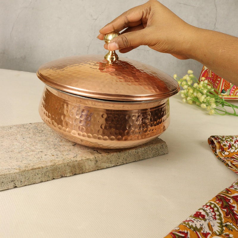 Spillbox Putrika Copper Kitchen Appliances Cooking Serving Pot Pan|Biryani Handi|Urli|Serveware|Tope |Patila|Cookware Bowl|Cooking Bowl Set with Lid (Copper, Small) - Image 3