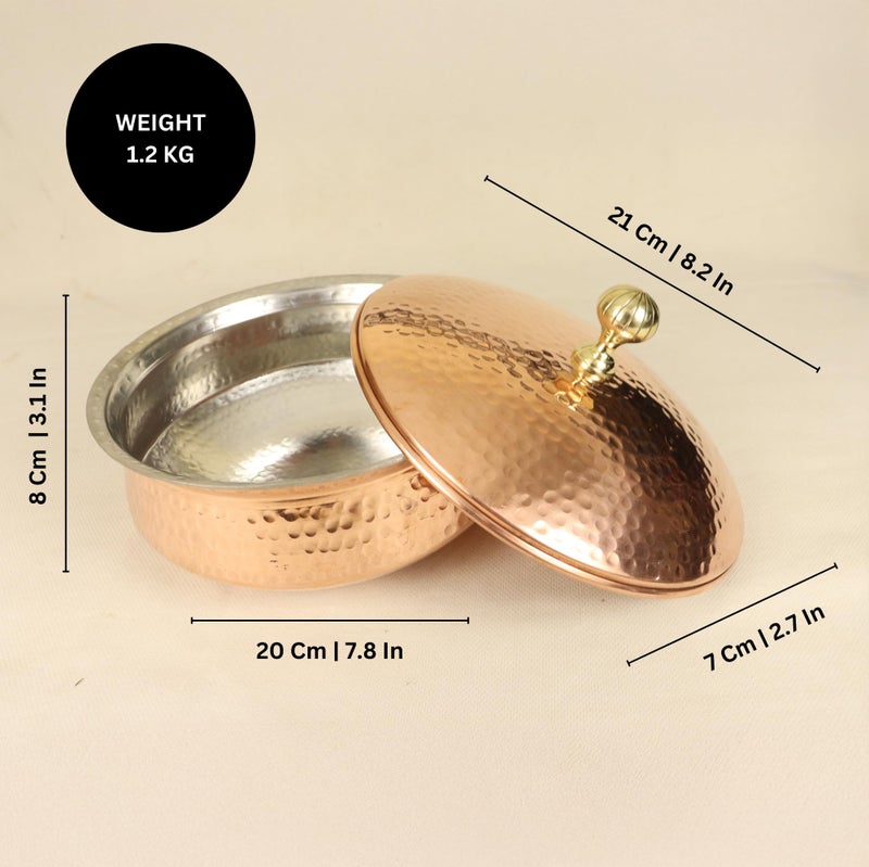 Spillbox Putrika Copper Kitchen Appliances Cooking Serving Pot Pan|Biryani Handi|Urli|Serveware|Tope |Patila|Cookware Bowl|Cooking Bowl Set with Lid (Copper, Small) - Image 4