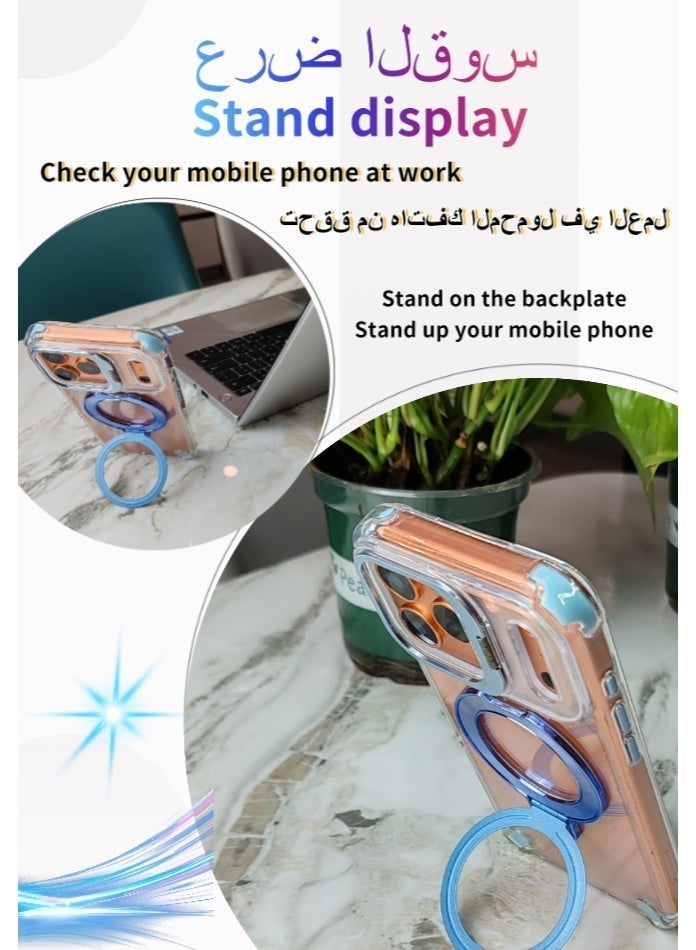 Phone Case Compatible with Apple iPhone 17Pro Max, Dual Stand (Lens Stand and Back Plate Stand), Supports Magnetic Attraction and Wireless Charging, Transparent Back Panel, Fingerprint-Resistant, Non-Yellowing, Blue Stand - Image 5