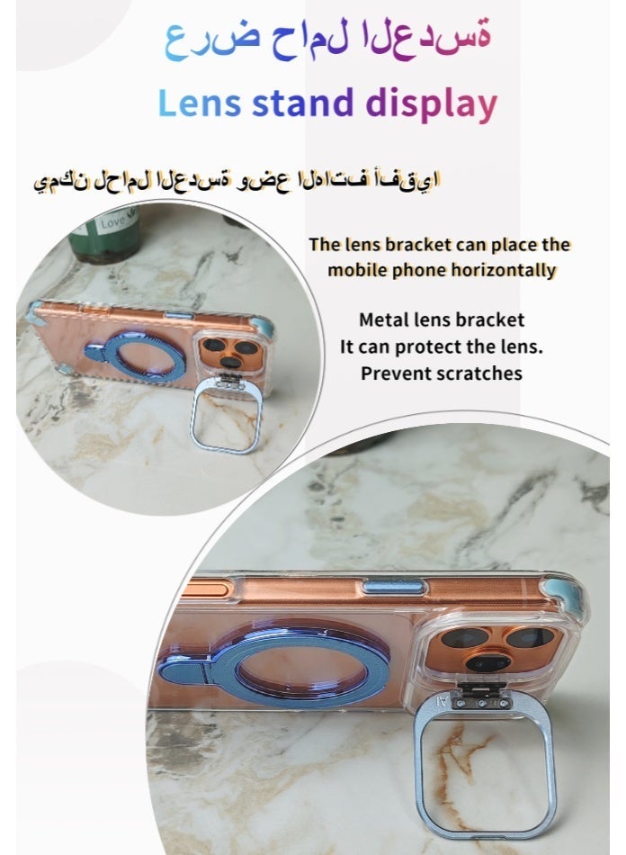 Phone Case Compatible with Apple iPhone 17Pro Max, Dual Stand (Lens Stand and Back Plate Stand), Supports Magnetic Attraction and Wireless Charging, Transparent Back Panel, Fingerprint-Resistant, Non-Yellowing, Blue Stand - Image 2