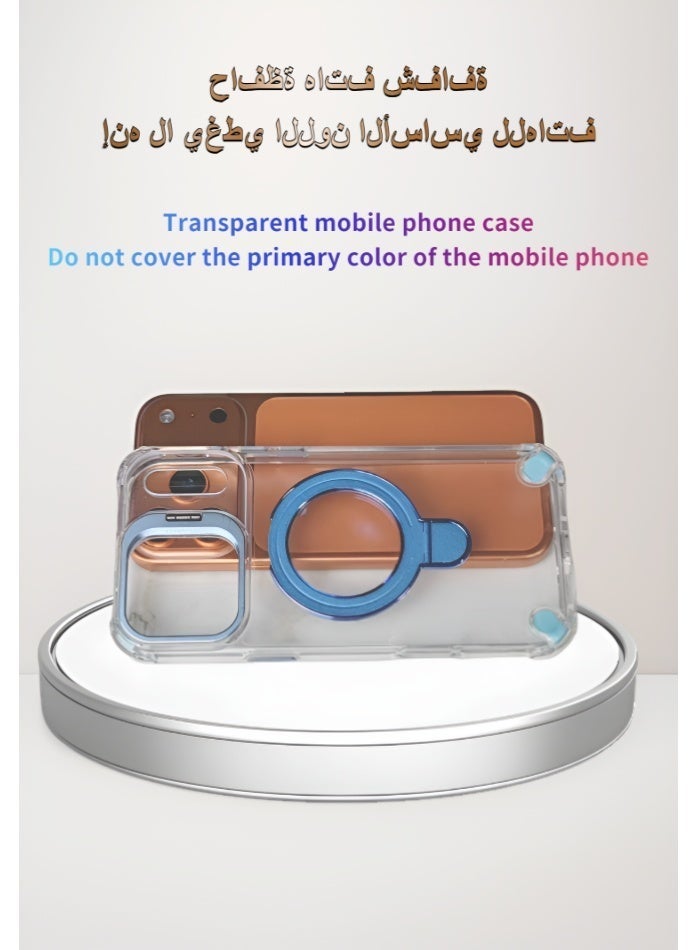 Phone Case Compatible with Apple iPhone 17Pro Max, Dual Stand (Lens Stand and Back Plate Stand), Supports Magnetic Attraction and Wireless Charging, Transparent Back Panel, Fingerprint-Resistant, Non-Yellowing, Blue Stand - Image 4