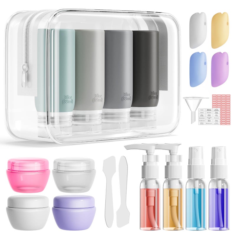 Muslish 21 Pack Travel Bottles for Toiletries, Leak-Proof TSA Compliant Silicone Travel Size Containers for Shampoo and Conditioner, BPA Free with Toiletry Bag (Gray) - Image 1