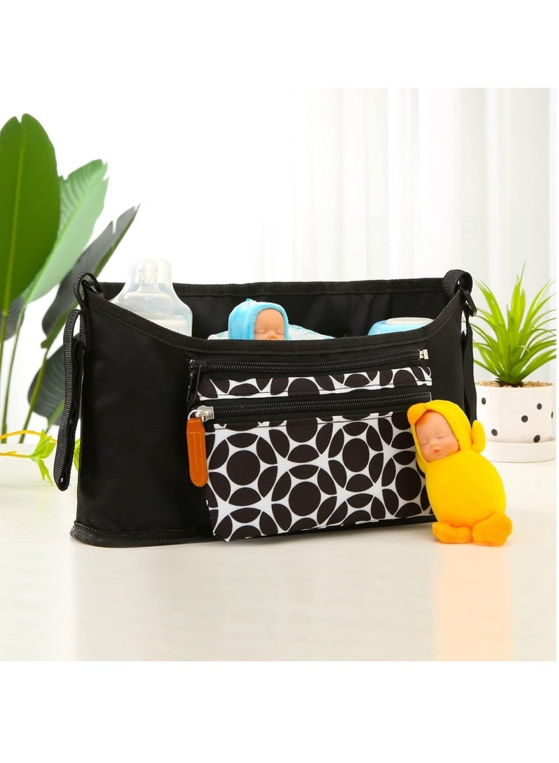 Zikra منظم عربة أطفال عالمي، حقيبة حفاضات، حقيبة عربة أطفال، منظم، لملحقات العربة، مع جيوب متعددة، خطافات عربة غير قابلة للانزلاق وحزام قابل للتعديل، دائرة سوداء - Image 5