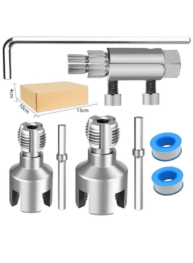Integrated internal and external pipe thread tool, new two-in-one thread tool, PVC water pipe thread cutter set, suitable for electric drill (1/2" + 3/4") - Image 1