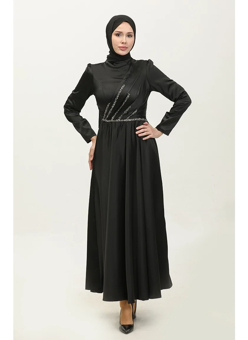Sefa Merve Stone Evening Dress 5762-04 Black