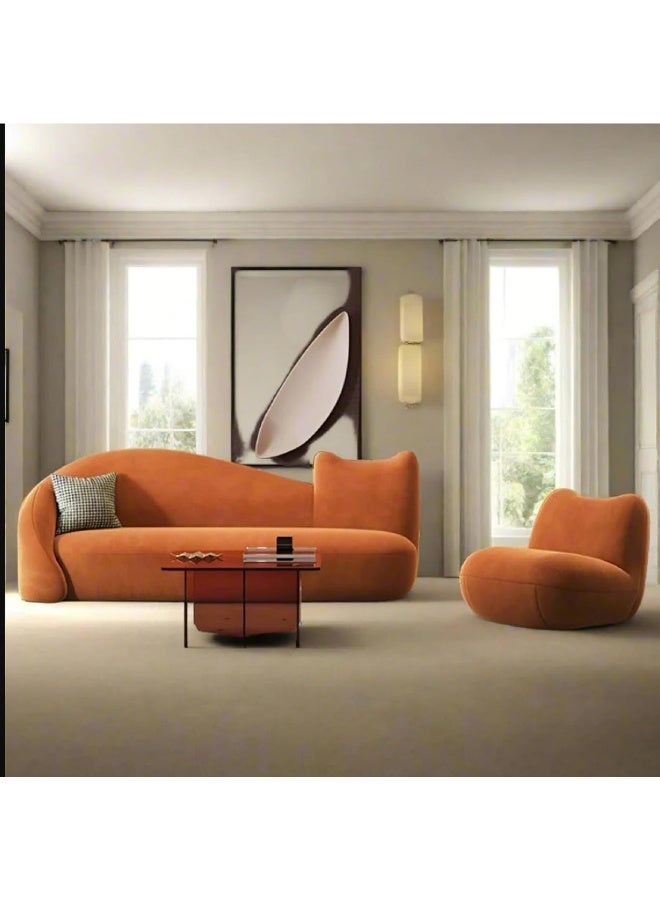 Zayn comforts Creative Curved Fabric Sofa Set â€“ with Unique Cat-Inspired Design, Ideal for Living Rooms & Office Lounges (Orange, With Chair (Left Head)) - Image 1