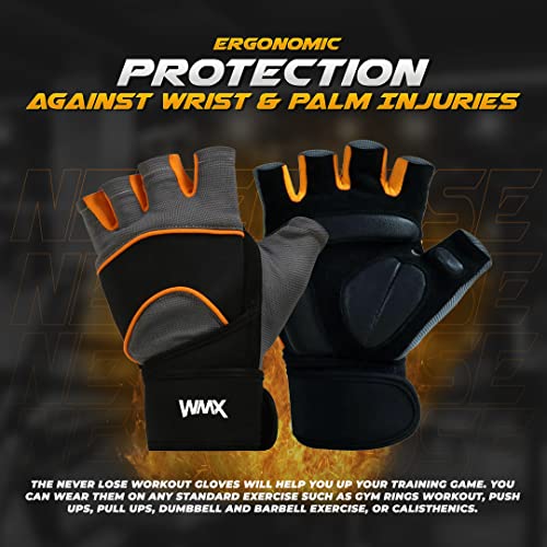 NEVER LOSE Leather Wmx Series Fitness Gloves/Weight Lifting Gloves/Gym Gloves/Bike Gloves (L, Loto, Orange), Leather, orange - Image 2