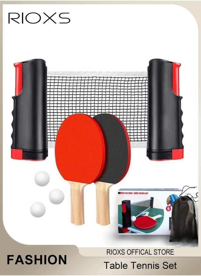 Table Tennis Sets, Complete Racket Sports Set- Two High Performance Bats, Stretchable Portable Net, Storage Bag And Three Table Tennis Balls, All-in-One All-in-One Retractable Ping Pong Net Set, Portable Ping Pong Paddles Set For Indoor/Outdoor Use, Family Fun Games-Black Table Tennis Sets