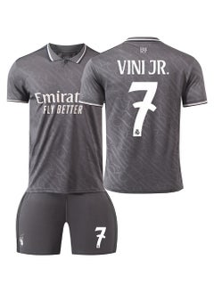 2024/25 Season Grey Second Guest Soccer Jersey VINI JR #7 Soccer Jersey/Shorts Gift Set Kids Size & Adult Size for Fans & Friends