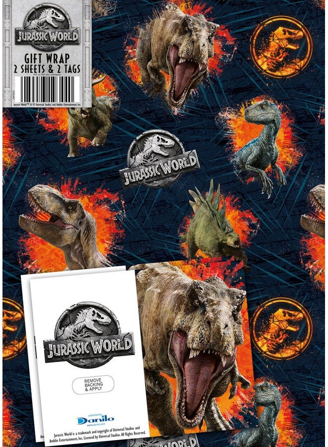 JURASSIC WORLD Jurassic Park Wrapping Paper And Gift Tags 2 Sheets And 2 Gift Tags - Image 1