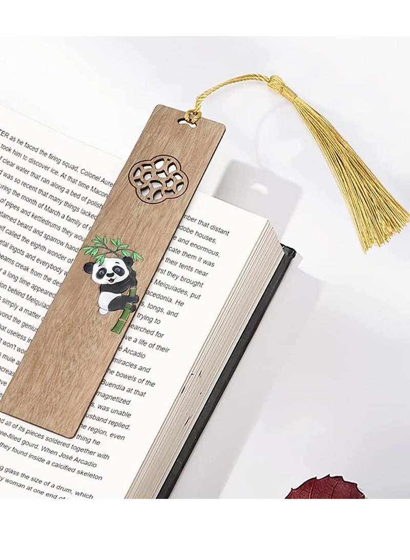 Handmade Wooden Bookmark, Natural Wood Bookmarks with Tassels, Panda Christmas Tags with Gift Box for Men Women Girls Boys Teachers Students Gifts 2 Pcs - Image 4