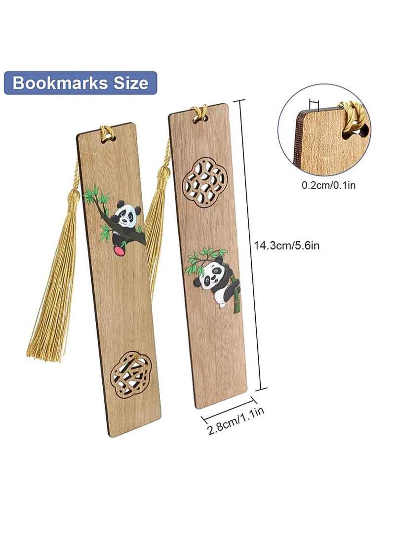 Handmade Wooden Bookmark, Natural Wood Bookmarks with Tassels, Panda Christmas Tags with Gift Box for Men Women Girls Boys Teachers Students Gifts 2 Pcs - Image 3