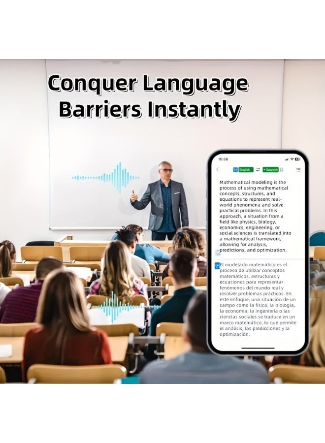 تمويل سماعات أذن للترجمة الفورية بالذكاء الاصطناعي، سماعات أذن لاسلكية بتقنية البلوتوث، سماعات أذن للترجمة 3 في 1، تدعم 144 لغة، مناسبة لهواتف iPhone وAndroid، أساسية للسفر والأعمال والدراسة، مع صندوق شحن (أسود) - Image 5