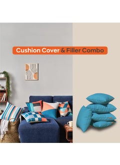 Sleepyhead Sleepyhead Microfiber Nooks Blue Geometric Cushion Cover With Premium Ocean Blue Cushion Fillers (16"X16", Set of 5 Combo)  - Image 2