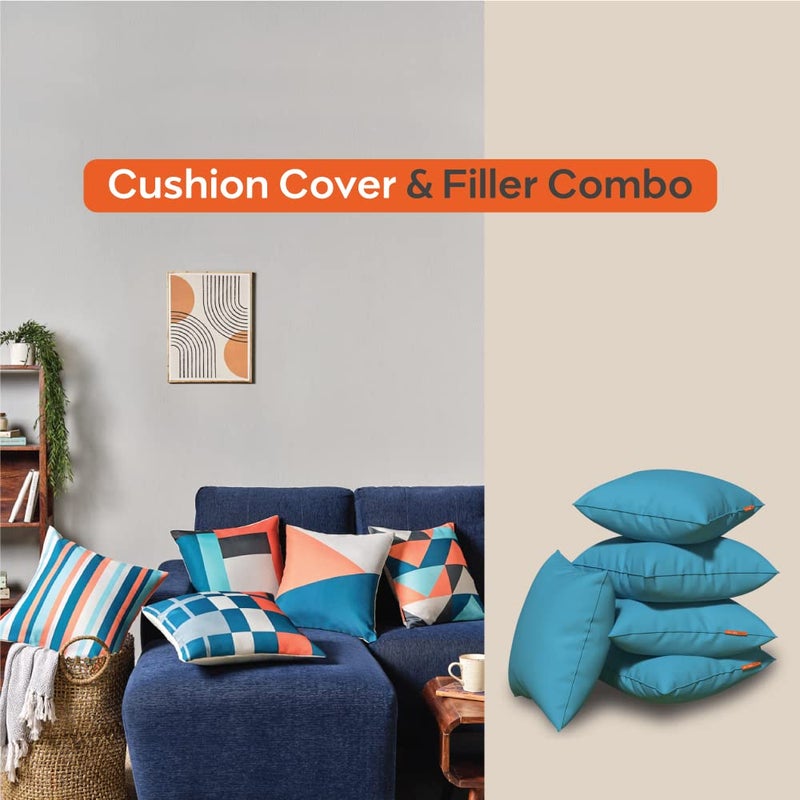 Sleepyhead Sleepyhead Microfiber Nooks Blue Geometric Cushion Cover With Premium Ocean Blue Cushion Fillers (16"X16", Set of 5 Combo) - Image 2