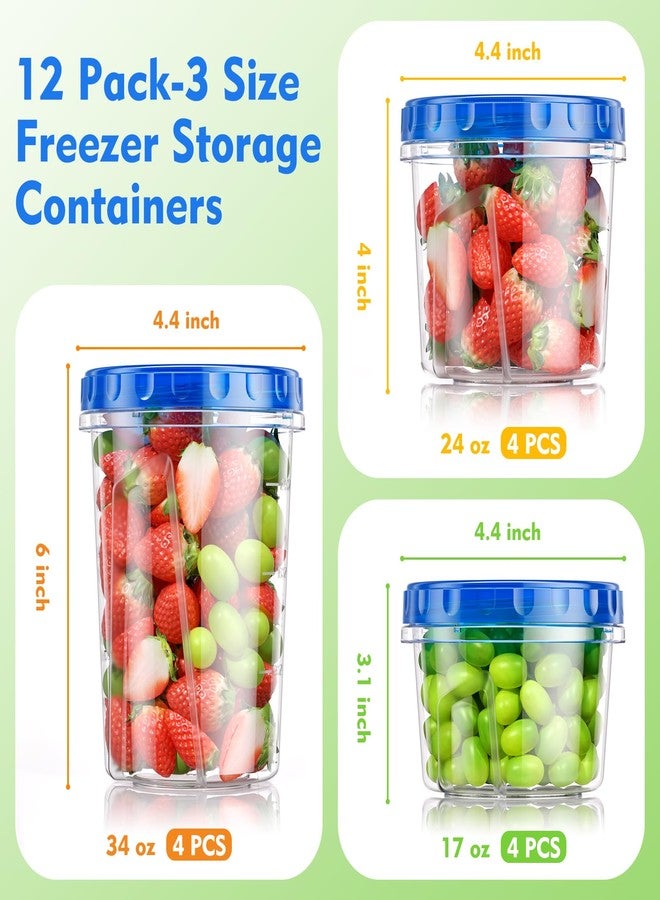 BiuLeon 12 Pack- 34/24/17oz Freezer Storage Containers, Plastic Food Storage Containers with Twist Top Lids, BPA Free and Reusable Soup Containers with Lids, Leakproof/Microwave/Dishwasher Safe - Image 2