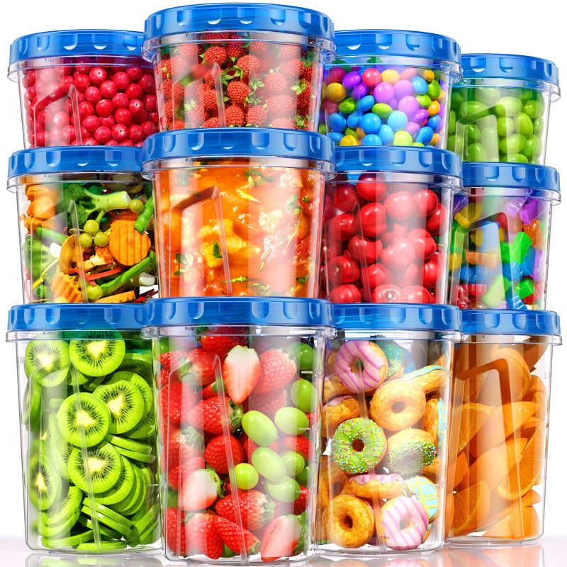 BiuLeon 12 Pack- 34/24/17oz Freezer Storage Containers, Plastic Food Storage Containers with Twist Top Lids, BPA Free and Reusable Soup Containers with Lids, Leakproof/Microwave/Dishwasher Safe - Image 1