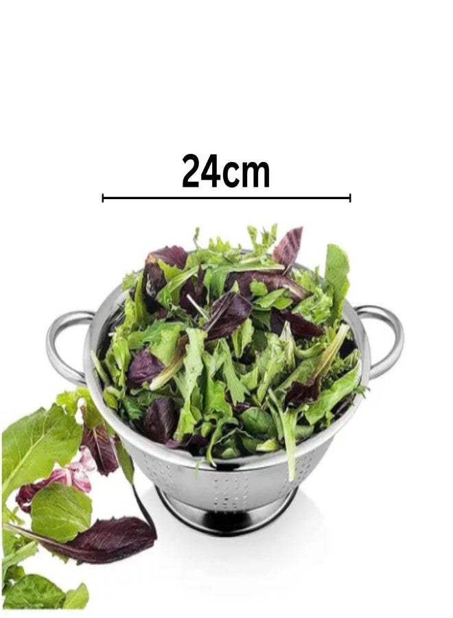 Prabha Strainer Stainless Steel Colander 24cm| Sieves Rice Colander for Rice Straining | Bowl Strainers for Kitchen Sink | Vegetable Drainer Colanders with Handle |Washing Fruits Poha Chalni - Image 2