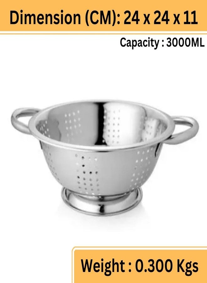 Prabha Strainer Stainless Steel Colander 24cm| Sieves Rice Colander for Rice Straining | Bowl Strainers for Kitchen Sink | Vegetable Drainer Colanders with Handle |Washing Fruits Poha Chalni - Image 3