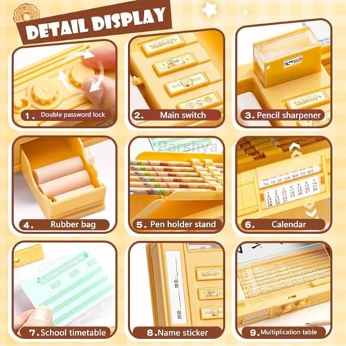 Parshya Password Lock School Students Pencil Box with Inbuilt Sharpener, Cute Cartoon Stationary Compass for Boys, Geometry Case for Kids Girls, Best for Gifts (Princess Compass) - Image 4