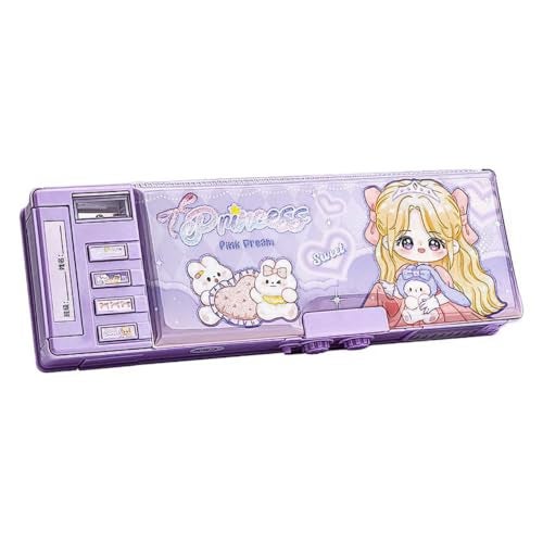 Parshya Password Lock School Students Pencil Box with Inbuilt Sharpener, Cute Cartoon Stationary Compass for Boys, Geometry Case for Kids Girls, Best for Gifts (Princess Compass) - Image 1