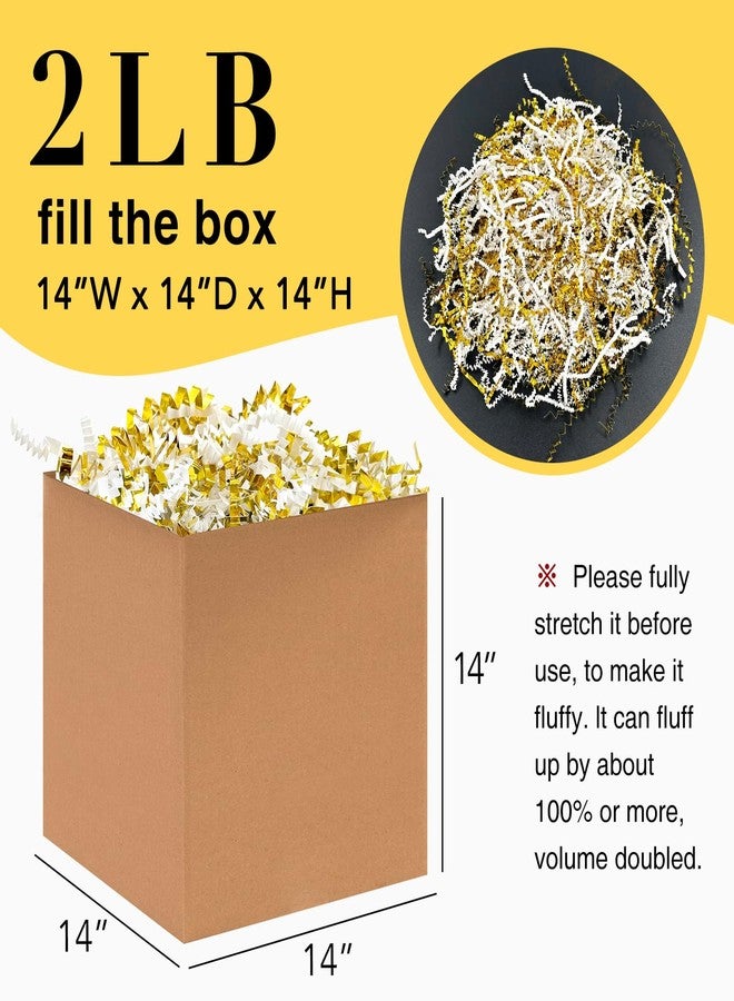 Corlcol 2LB Crinkle Paper Shred Filler for Bag Gift Box Basket Paper Shreded Stuffing Decoration in Party (White & Gold) - Image 2