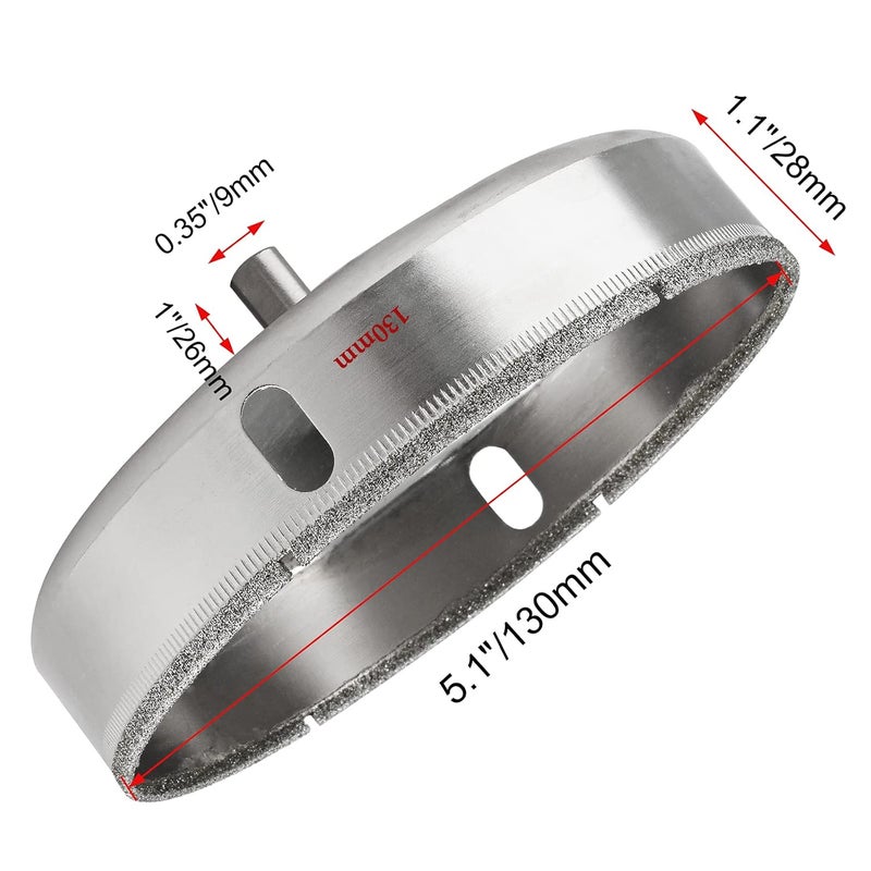 Luomorgo 130mm/5 1/8 inch Diamond Hole Saw, 1.1 inch Cutting Depth, Iron Alloy, Glass, Ceramic, Marble, Porcelain, Granite, Quartz, Gemstone - Image 2