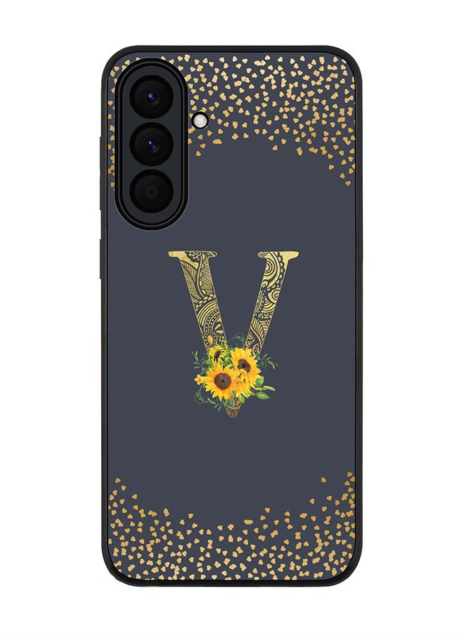 For Samsung Galaxy A37 Case,Slim fit Camera Protection, Shockproof Thin Phone cover  - Custom Floral Monogram - V  (Grey )