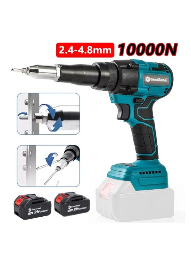 GearZone Cordless Rivet Gun,Automatic Brushless Riveter Tool Kit for Rivets 2.4/3.2/4.0/4.8 mm,Portable 21V Electric with 2pcs Batteries for Stainless Steel, Aluminum Rivets-Blue - Image 2