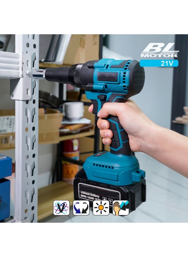 GearZone Cordless Rivet Gun,Automatic Brushless Riveter Tool Kit for Rivets 2.4/3.2/4.0/4.8 mm,Portable 21V Electric with 2pcs Batteries for Stainless Steel, Aluminum Rivets-Blue - Image 5