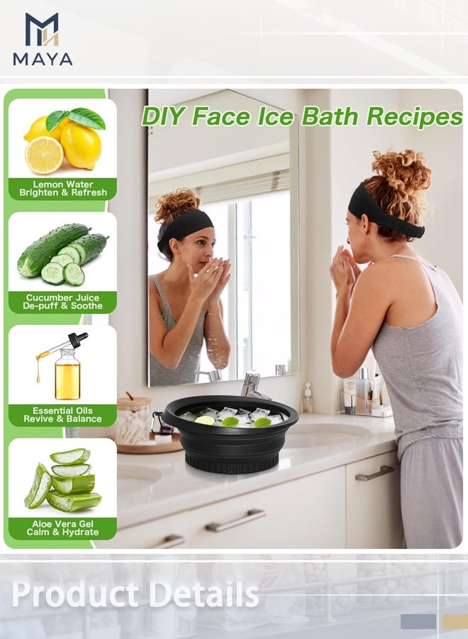 Maya Face Bowl for Ice With Built-in Ice Tray Collapsible Silicone Facial Face Ice Bath Bowl Small Reusable Cold Plunge Basin is Portable,Perfect for Home Use,Camping,Travel Cold Bath Spa Tool & Black - Image 4